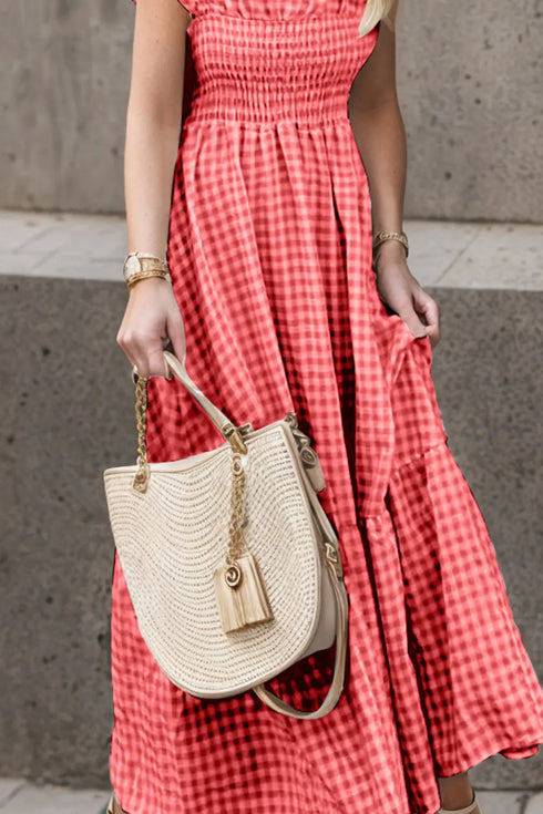 'Orla' Ruffled Plaid Smocked Dress - Celes Fashion